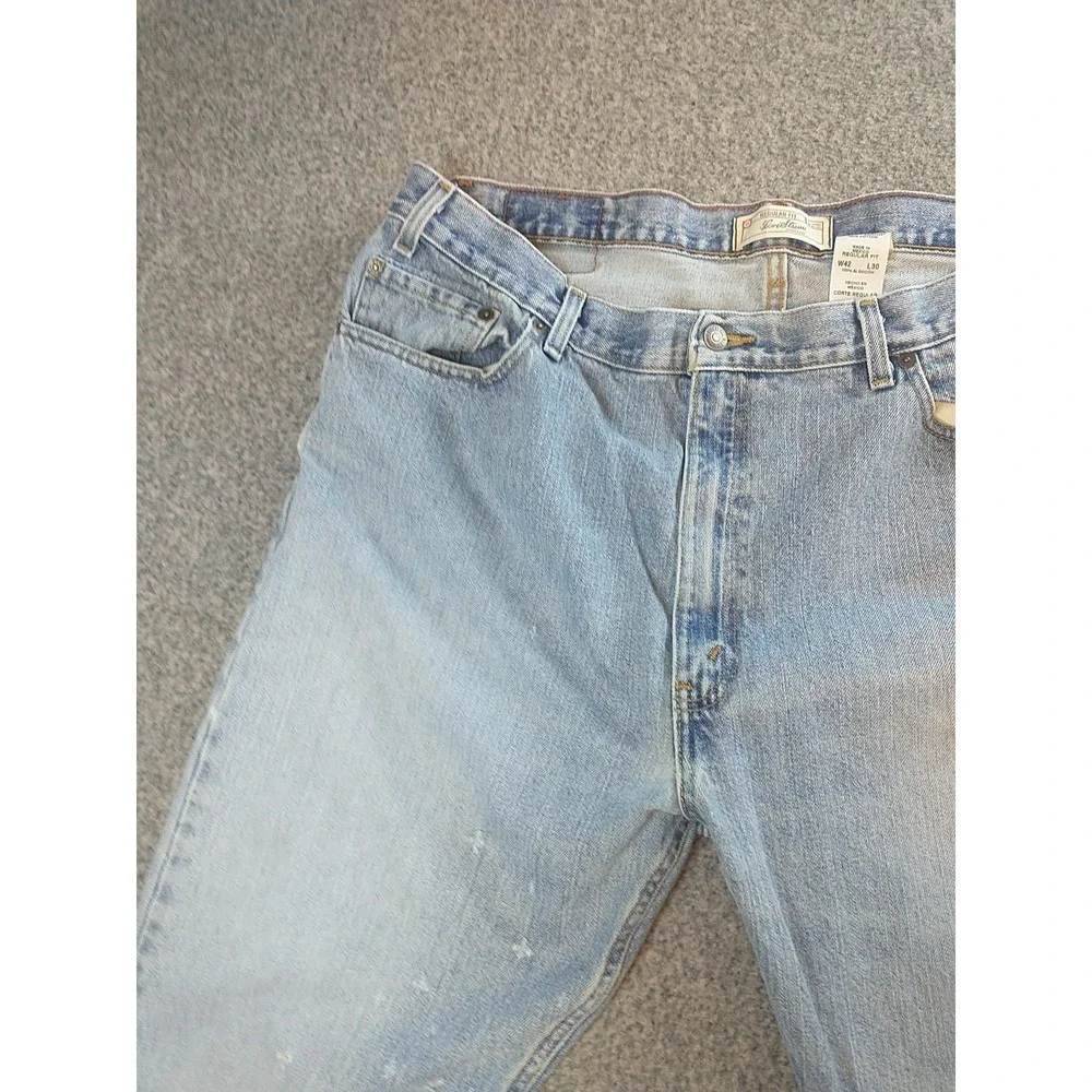 Levi Strauss Signature Mens Regular Fit Light Wash Distressed Star Jeans 40x26